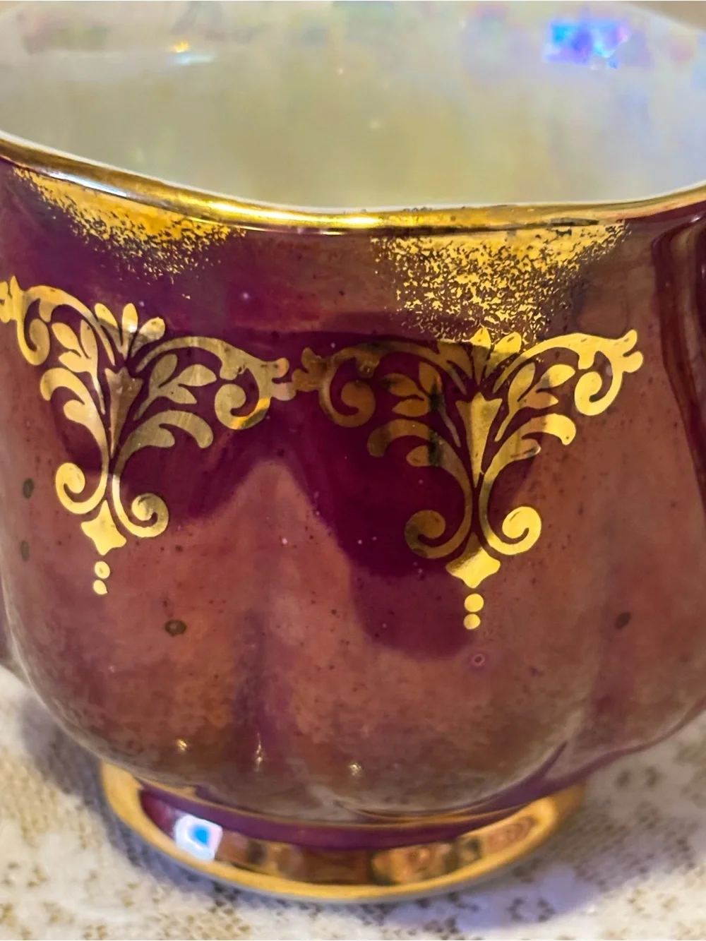 Vintage Ohashi China Burgundy & Gold Teacup & Saucer